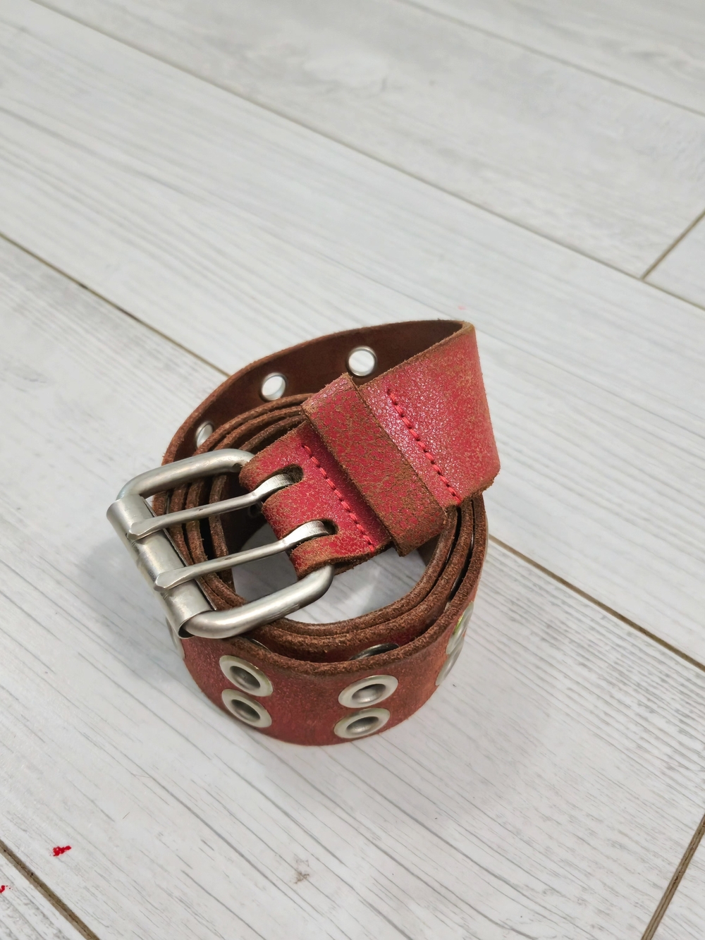 ALDO Vintage Double-grommet Genuine Leather Belt in Red Size Small